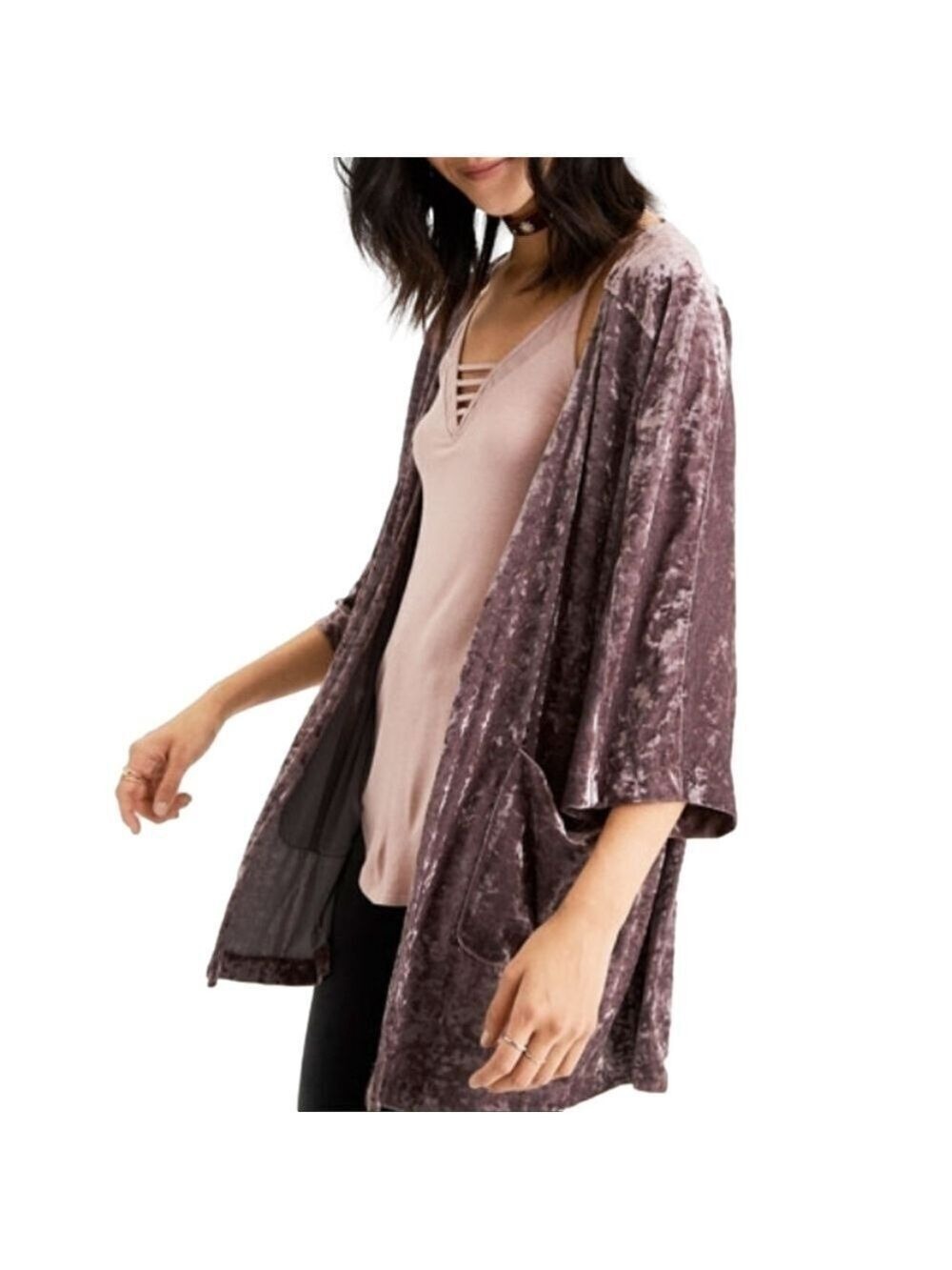 American Eagle Burgundy Velvet Kimono XXS Flowy Oversized